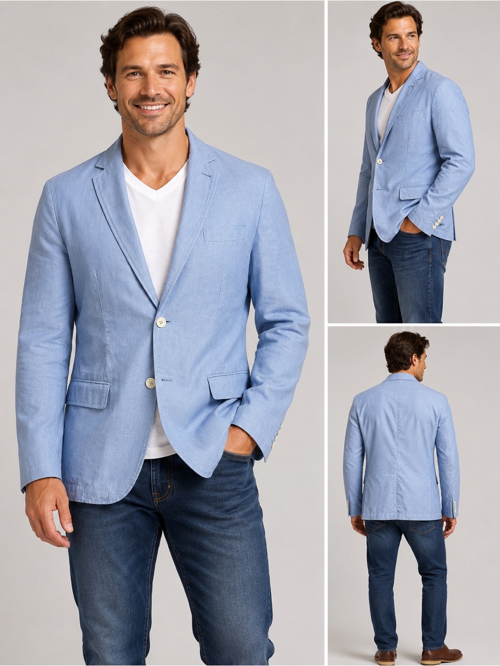 Pronto Uomo Light Blue Cotton Blazer Sport Coat Made in Italy Size L
